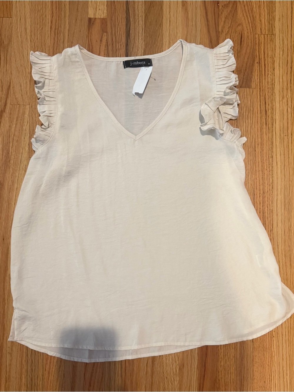 J. Roberts Cream Ruffle Sleeve V-Neck Top